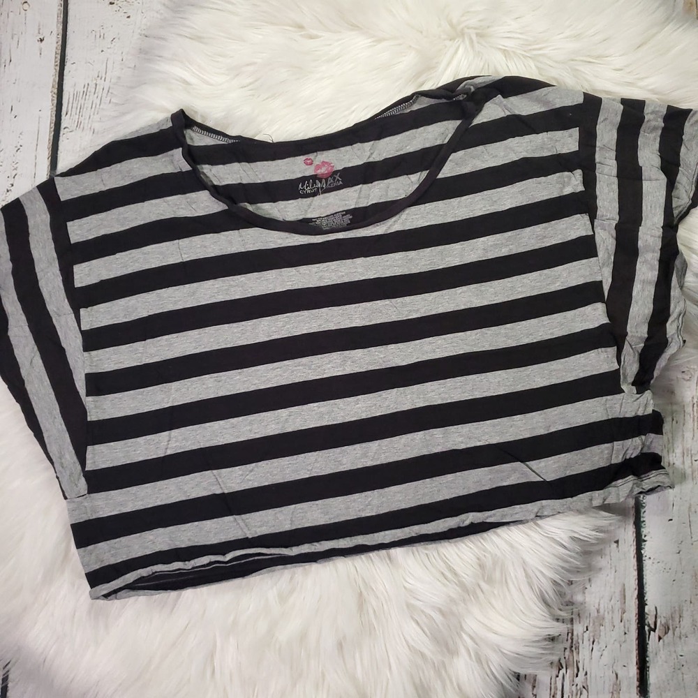 Miley Cyrus Max Azria Black & Gray Stripe Crop Top